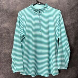 Lulu-B 1/4 Zip Pullover Top Womens M Striped Turquoise White Nylon Sun Shirt